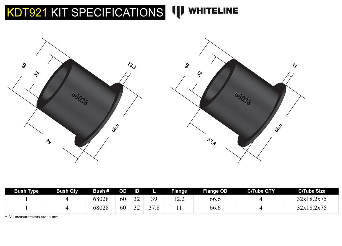 KDT921 Whiteline Rear Subframe - Bushing Kit to Suit Subaru BRZ and Toyota 86 | Genuine Whiteline Suspension Component - photo 5 of 5