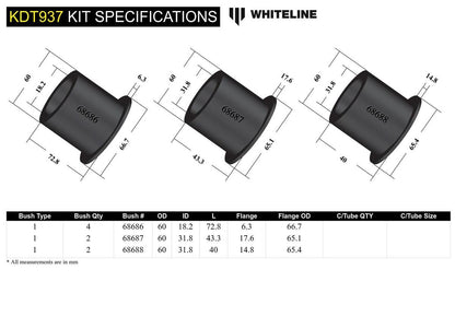 KDT937 Whiteline Rear Subframe - Bushing Kit to Suit Subaru Forester, Impreza WRX/STi, Levorg, Liberty and Outback | Genuine Whiteline Suspension Component - photo 5 of 5