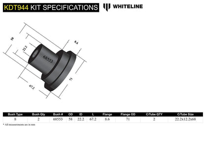 KDT944 Whiteline Rear Beam Axle - Bushing Kit to Suit Citroen C2 JM and C3 FC | Genuine Whiteline Suspension Component - photo 5 of 5