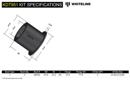 KDT951 Whiteline Rear Beam Axle - Bushing Kit to Suit Holden, Daewoo, Chevrolet and Opel | Genuine Whiteline Suspension Component - photo 5 of 5