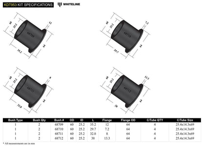KDT953 Whiteline Rear Subframe - Bushing Kit to Suit Ford Mustang S550 and S650 | Genuine Whiteline Suspension Component - photo 4 of 4
