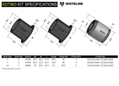 KDT963 Whiteline Rear Differential Mount - Bushing Kit to Suit Mitsubishi Lancer Evolution 10 | Genuine Whiteline Suspension Component - photo 5 of 5