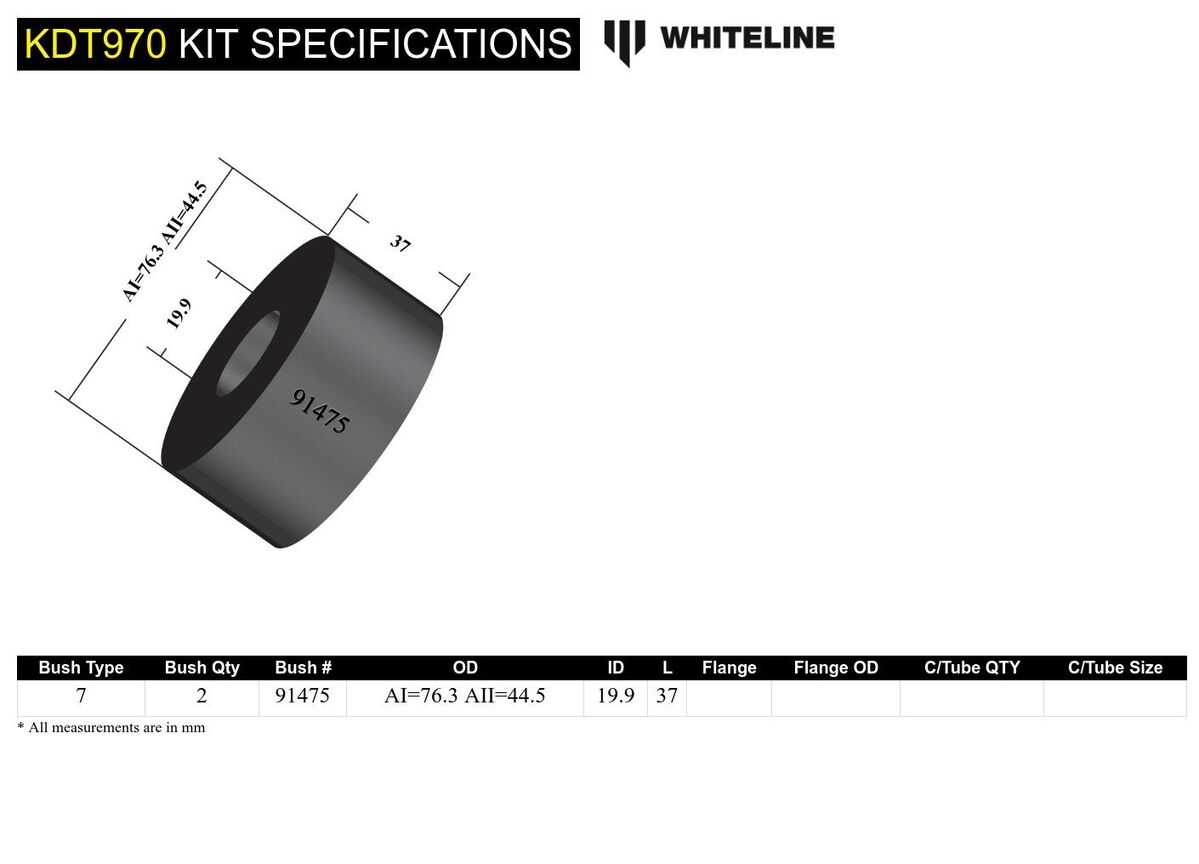 KDT970 Whiteline Front Lower Engine Mount - Bushing Kit to Suit Hyundai and Kia | Genuine Whiteline Suspension Component - photo 4 of 4