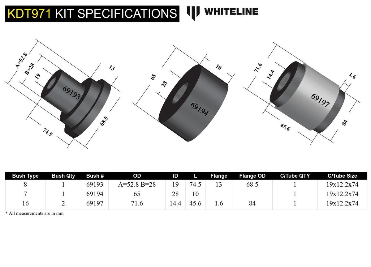 KDT971 Whiteline Rear Differential Mount - Bushing Kit to Suit Ford Falcon/Fairlane AU | Genuine Whiteline Suspension Component - photo 4 of 4