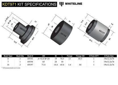 KDT971 Whiteline Rear Differential Mount - Bushing Kit to Suit Ford Falcon/Fairlane AU | Genuine Whiteline Suspension Component - photo 4 of 4