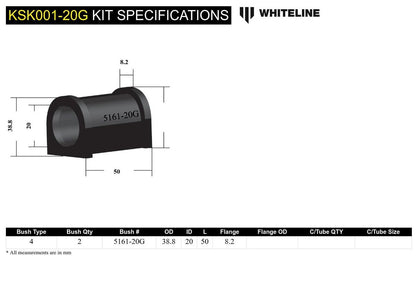 KSK001-20 Whiteline Rear Sway Bar Mount - Bushing Kit 20mm to Suit Whiteline Sway Bars | Genuine Whiteline Suspension Component - photo 5 of 5