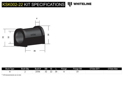 KSK002-22 Whiteline Rear Sway Bar Mount - Bushing Kit 22mm to Suit Whiteline Sway Bars | Genuine Whiteline Suspension Component - photo 5 of 5