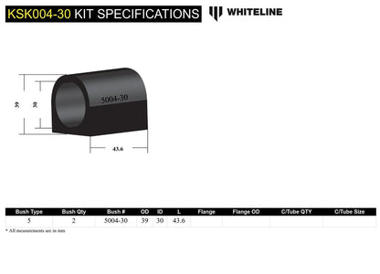 KSK004-30 Whiteline Front Sway Bar Mount - Bushing Kit 30mm to Suit Whiteline Sway Bars | Genuine Whiteline Suspension Component - photo 5 of 5