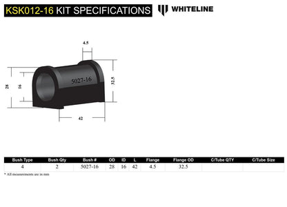 KSK012-16 Whiteline Rear Sway Bar Mount - Bushing Kit 16mm to Suit Whiteline Sway Bars | Genuine Whiteline Suspension Component - photo 5 of 5