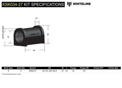 KSK034-27 Whiteline Front Sway Bar Mount - Bushing Kit 27mm to Suit Whiteline Sway Bars | Genuine Whiteline Suspension Component - photo 5 of 5