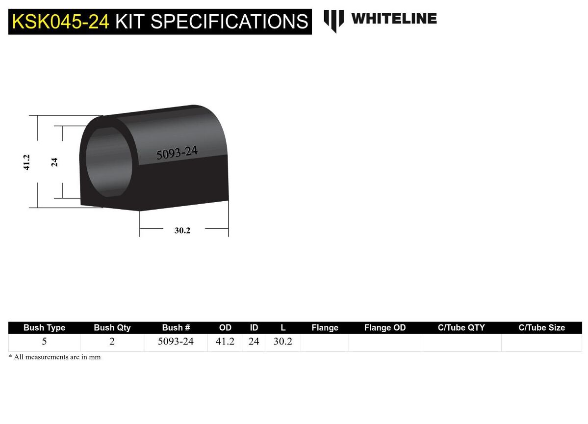 KSK045-24 Whiteline Front Sway Bar Mount - Bushing Kit 24mm to Suit Whiteline Sway Bars | Genuine Whiteline Suspension Component - photo 5 of 5