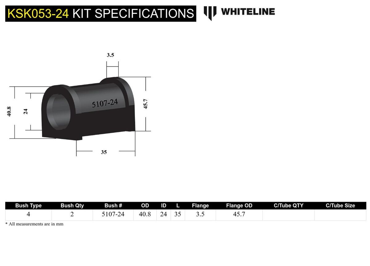 KSK053-24 Whiteline Rear Sway Bar Mount - Bushing Kit 24mm to Suit Whiteline Sway Bars | Genuine Whiteline Suspension Component - photo 5 of 5