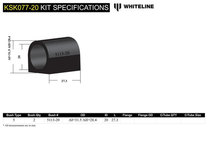 KSK077-20 Whiteline Rear Sway Bar Mount - Bushing Kit 20mm to Suit Whiteline Sway Bars | Genuine Whiteline Suspension Component - photo 5 of 5