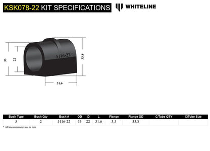 KSK078-22 Whiteline Front Sway Bar Mount - Bushing Kit 22mm to Suit Whiteline Sway Bars | Genuine Whiteline Suspension Component - photo 6 of 6