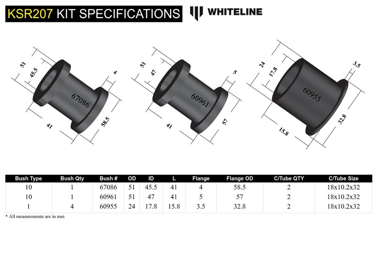 KSR207 Whiteline Front Steering Rack and Pinion - Mount Bushing Kit to Suit Subaru Forester, Impreza, Liberty, Outback and XV | Genuine Whiteline Suspension Component - photo 5 of 5