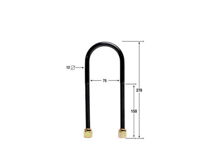 KUB104 Whiteline Universal U Bolts - ID=75mm, L=270mm, Thread=M12 - round top | Genuine Whiteline Suspension Component - photo 3 of 3