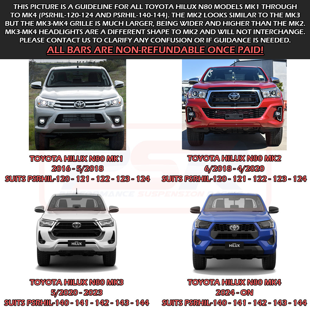 PSRHIL-143-KIT PSR Ambush Toyota Hilux N80 MK3-MK4 5/2020-On Ambush Single Hoop Bullbar | Genuine PSR Ambush Bull Bar - photo 2 of 6