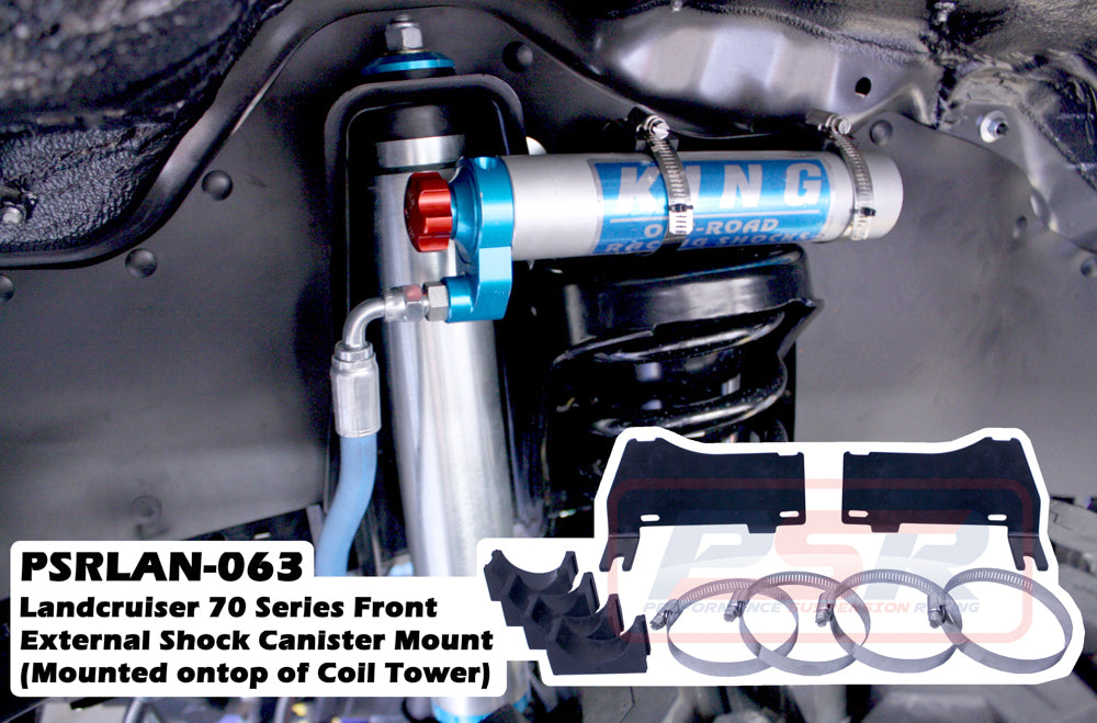 PSRLAN-063 PSR Toyota Landcruiser 70 Series Front External Shock Reservoir Mount (Mounted on top of Coil Tower) | Genuine PSR Shock Absorber