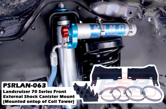 PSRLAN-063 PSR Toyota Landcruiser 70 Series Front External Shock Reservoir Mount (Mounted on top of Coil Tower) | Genuine PSR Shock Absorber