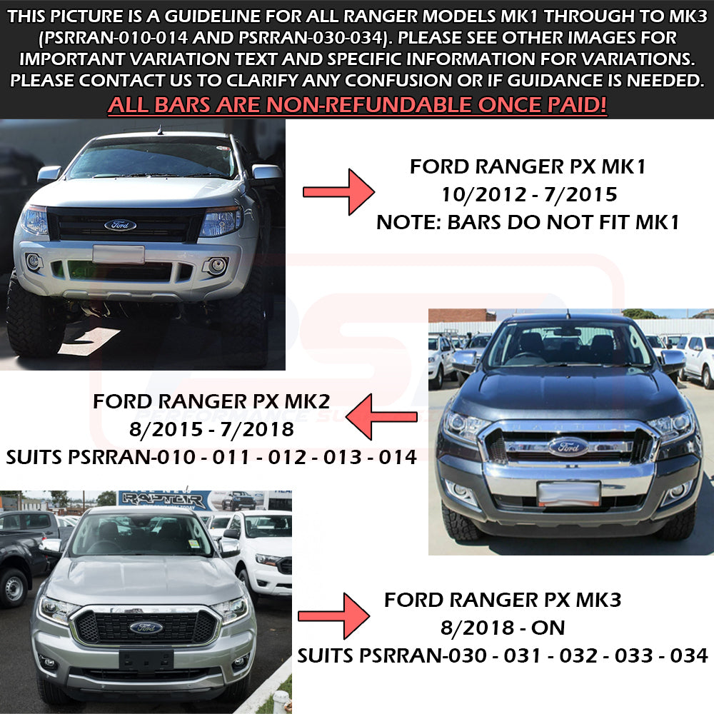 PSRRAN-012-KIT PSR Ambush Ford Ranger PX MK2 8/2015-7/2018 Ambush Low Single Hoop Bullbar | Genuine PSR Ambush Bull Bar