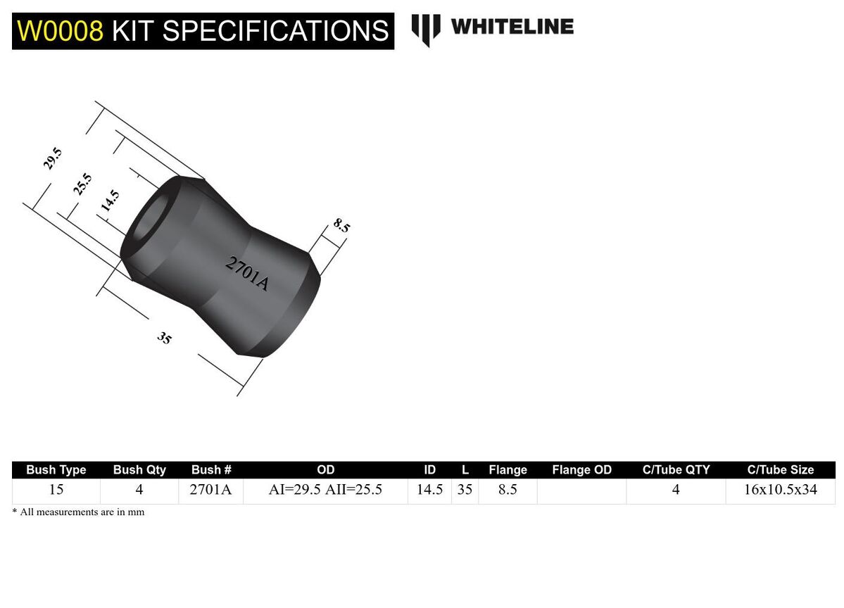 W0008 Whiteline Sway Bar Link - Bushing Service Kit to Suit Whiteline KLC26, KLC32 and W23480 | Genuine Whiteline Suspension Component - photo 4 of 4