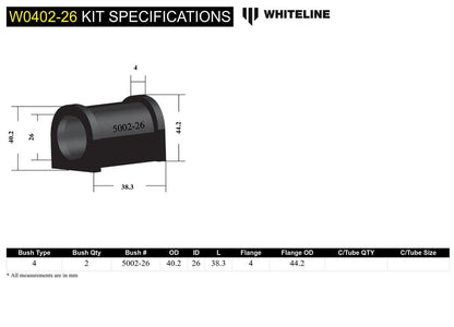 W0402-26 Whiteline Front Sway Bar Mount - Bushing Kit 26mm to Suit Hyundai I30 FD and Elantra HD | Genuine Whiteline Suspension Component - photo 5 of 5