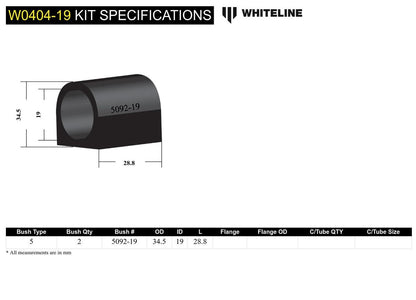 W0404-19 Whiteline Sway Bar Mount - Bushing Kit 19mm to Suit Subaru Forester, Impreza, Liberty and Outback | Genuine Whiteline Suspension Component - photo 4 of 4