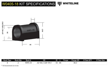 W0405-18 Whiteline Front Sway Bar Mount - Bushing Kit 18mm to Suit Subaru Forester, Impreza and Liberty | Genuine Whiteline Suspension Component - photo 5 of 5