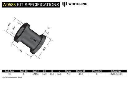W0588 Whiteline Rear Toe Arm Inner - Bushing Kit to Suit Mitsubishi Lancer Evo 4 5 6 7 8 9 | Genuine Whiteline Suspension Component - photo 5 of 5