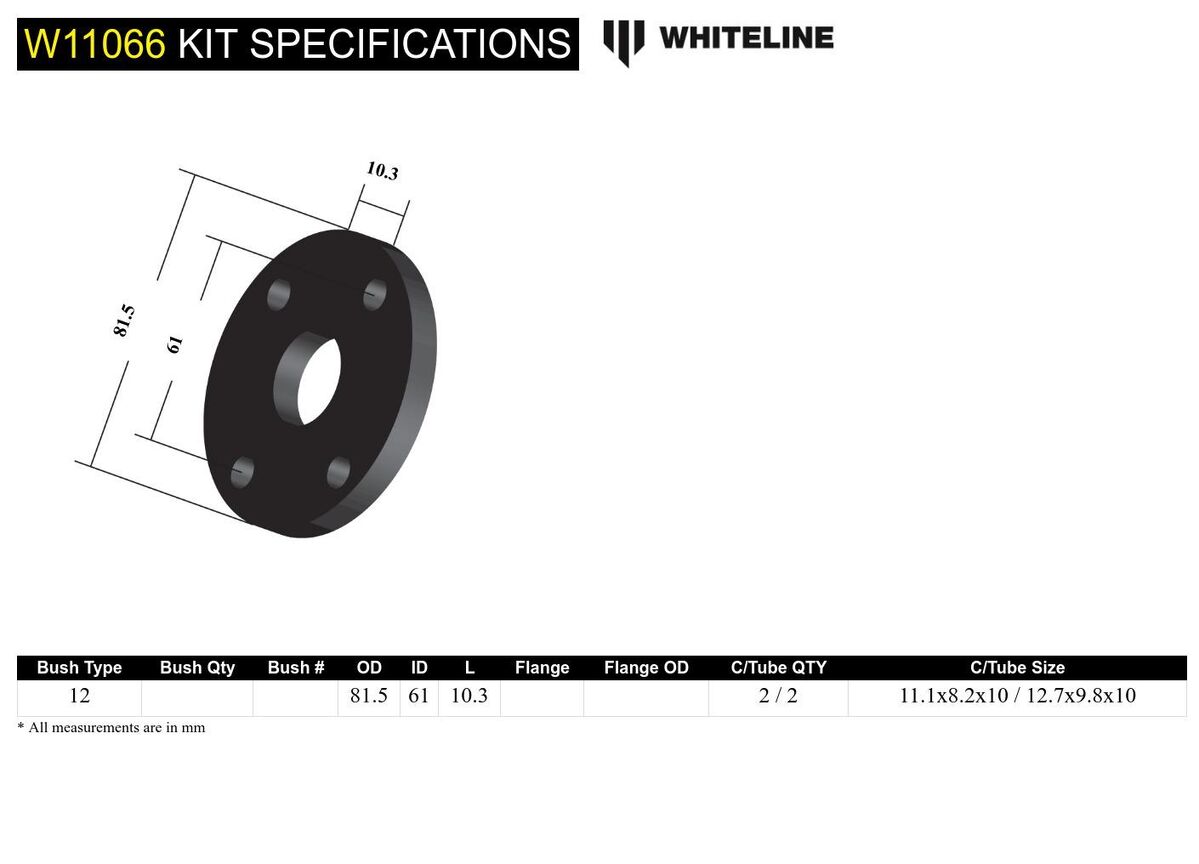 W11066 Whiteline Front Steering Coupling - Bushing Kit to Suit Chrysler Valiant and Holden HQ-WB | Genuine Whiteline Suspension Component - photo 4 of 4