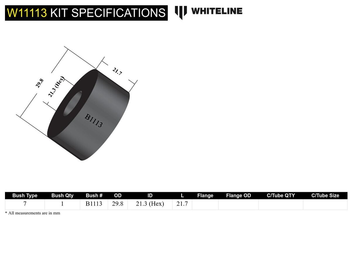 W11113 Whiteline Front Steering Rack and Pinion - Shaft Guide Bushing Kit to Suit Ford Capri, Escort, Laser and Volvo 240, 260 | Genuine Whiteline Suspension Component - photo 5 of 5