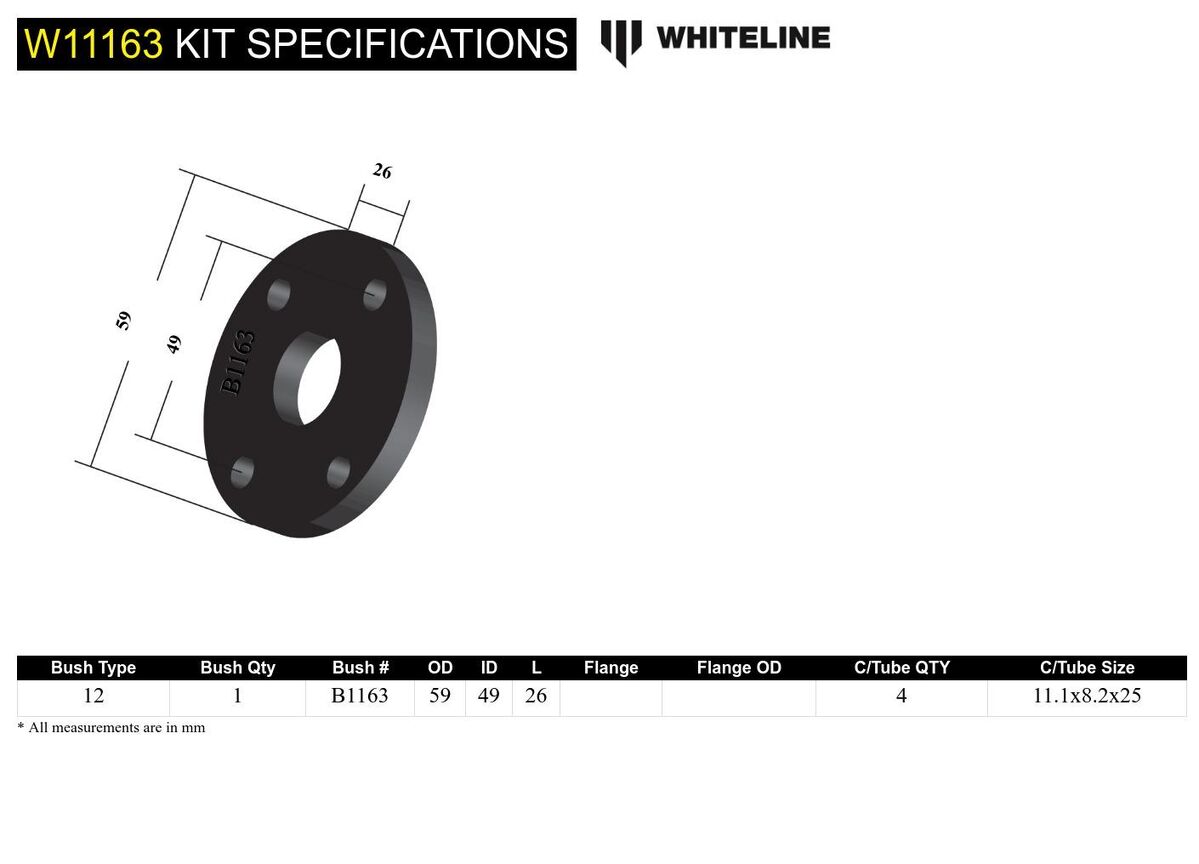 W11163 Whiteline Front Steering Coupling - Bushing Kit to Suit Ford Capri, Cortina and Escort and Holden Torana | Genuine Whiteline Suspension Component - photo 5 of 5
