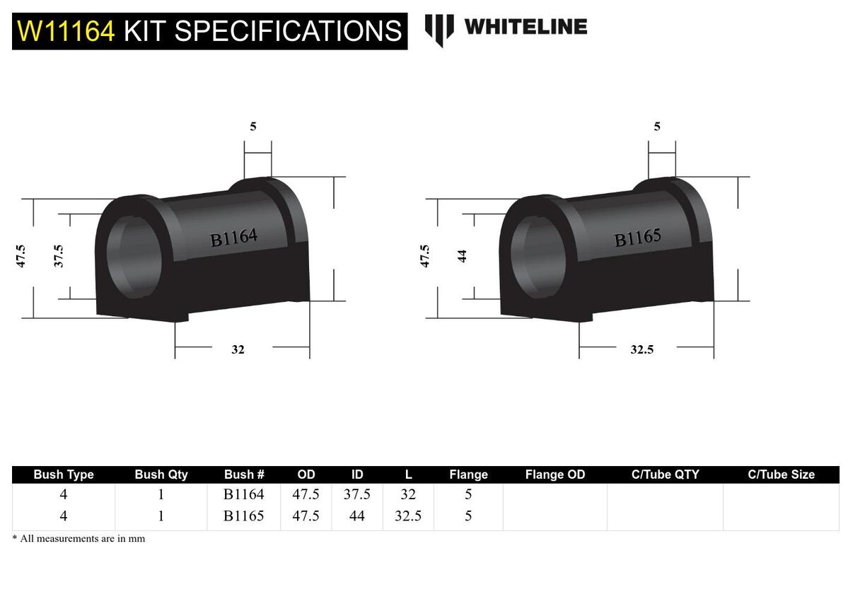 W11164 Whiteline Front Steering Rack and Pinion - Mount Bushing Kit to Suit Holden Gemini TX, TC, TD, TE, TF, TG | Genuine Whiteline Suspension Component - photo 5 of 5