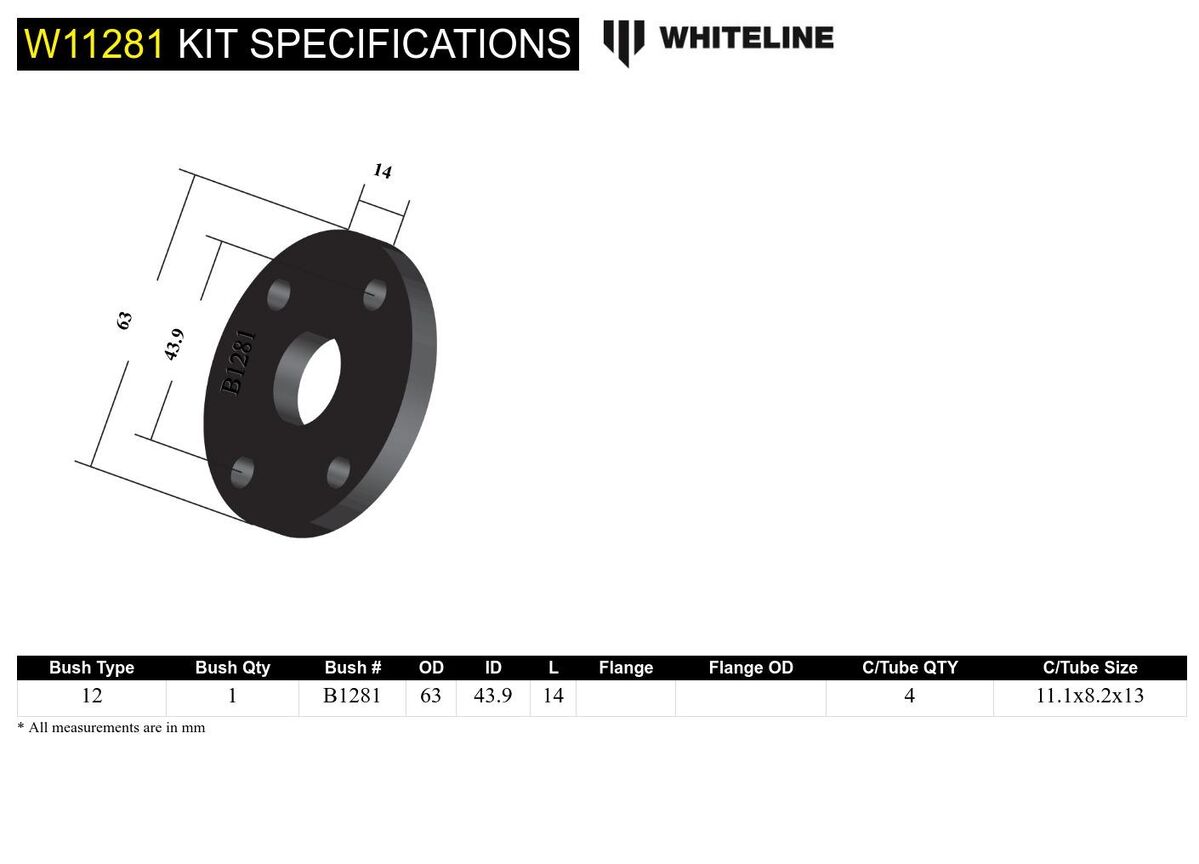 W11281 Whiteline Front Steering Coupling - Bushing Kit to Suit Ford Capri, Cortina and Escort | Genuine Whiteline Suspension Component - photo 5 of 5