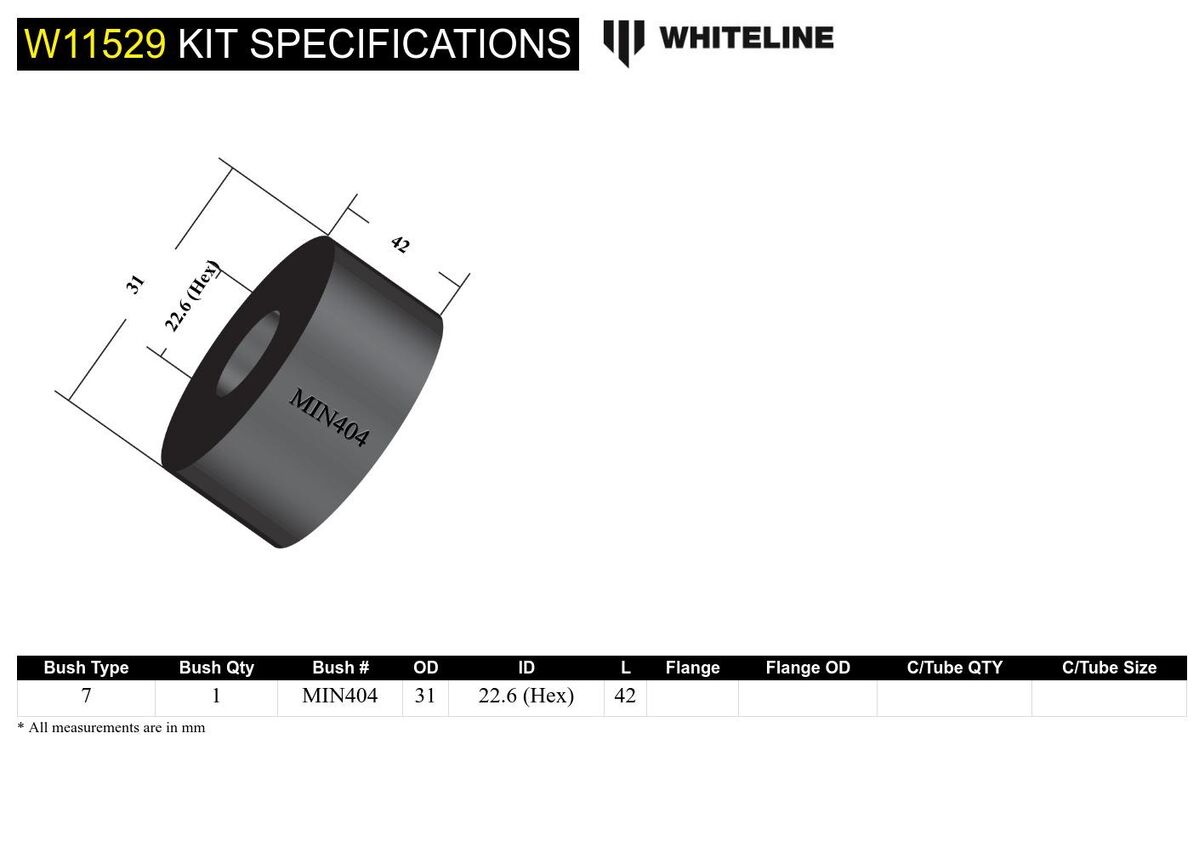 W11529 Whiteline Front Steering Rack and Pinion - Shaft Guide Bushing Kit to Suit Austin/Leyland Mini and Moke | Genuine Whiteline Suspension Component - photo 4 of 4