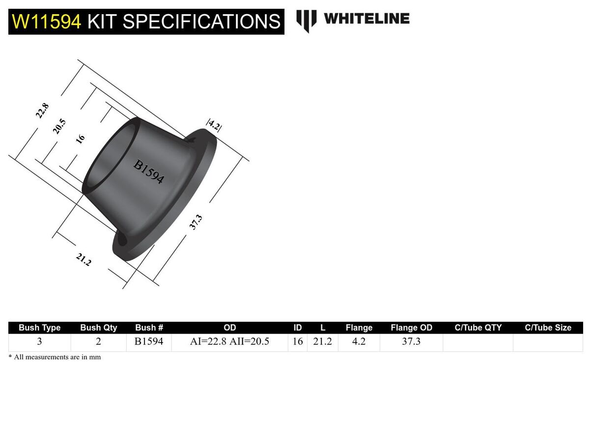 W11594 Whiteline Front Steering Idler Arm - Bushing Kit to Suit Mitsubishi Starion JA, JB, JD | Genuine Whiteline Suspension Component - photo 4 of 4