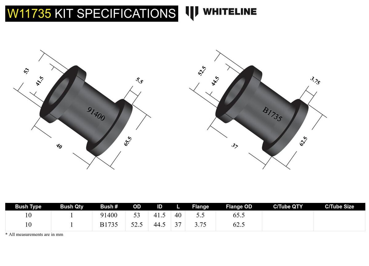 W11735 Whiteline Front Steering Rack and Pinion - Mount Bushing Kit to Suit Nissan Pulsar N14, N15 | Genuine Whiteline Suspension Component - photo 5 of 5