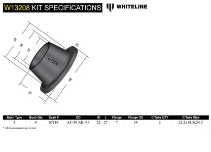W13208 Whiteline Front Steering Rack and Pinion - Mount Bushing Kit to Suit Toyota Land Cruiser 100 Series IFS | Genuine Whiteline Suspension Component - photo 4 of 4