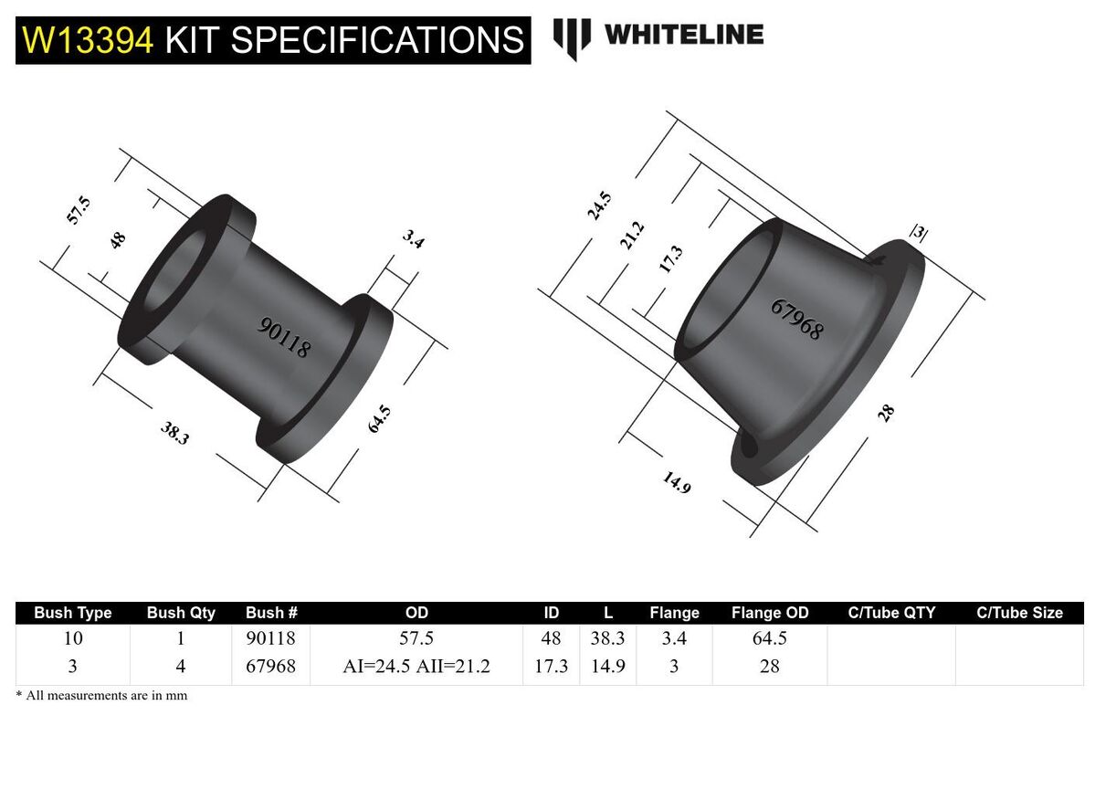 W13394 Whiteline Front Steering Rack and Pinion - Mount Bushing Kit to Suit Honda Integra DA, DB | Genuine Whiteline Suspension Component - photo 5 of 5