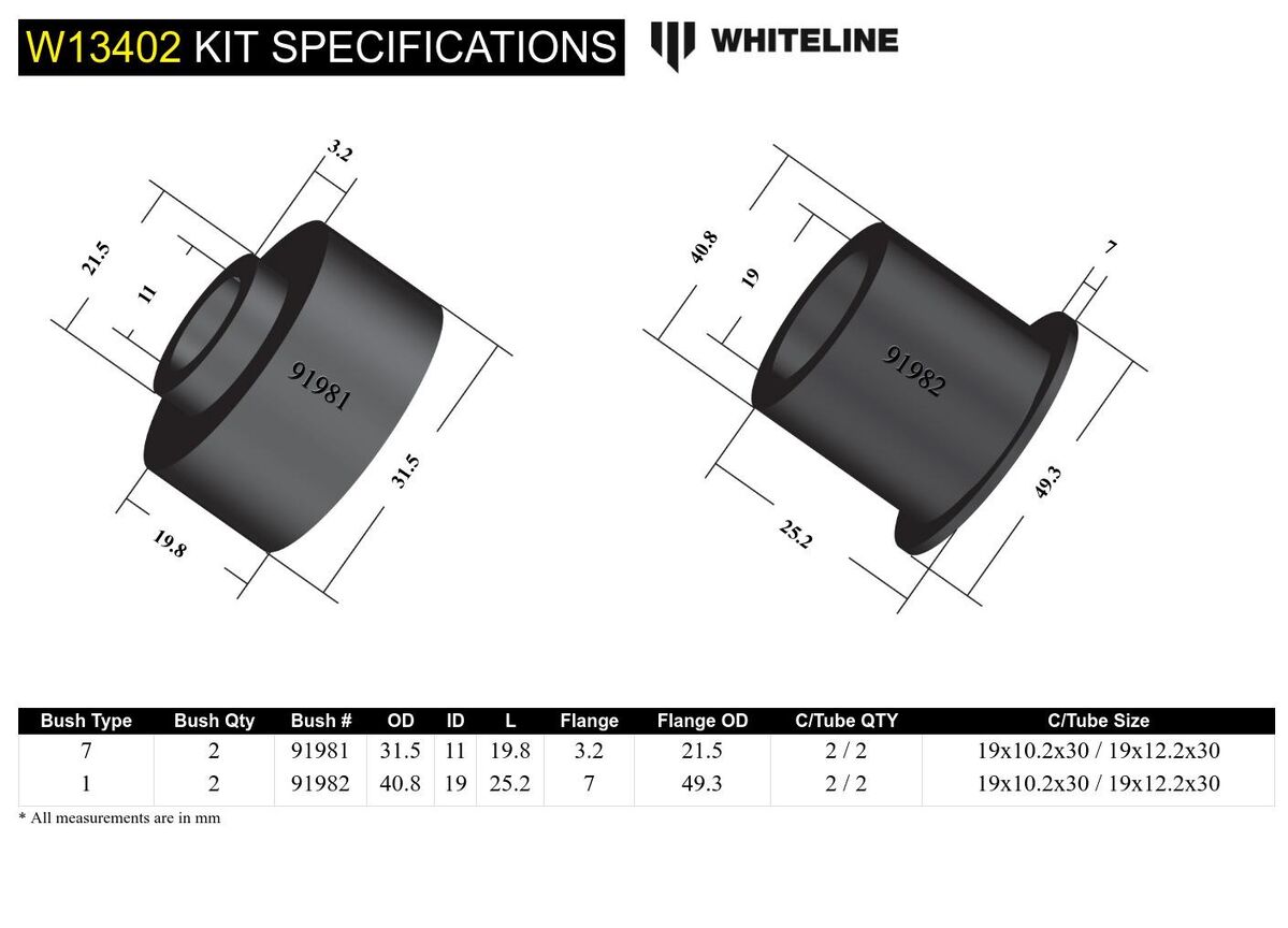 W13402 Whiteline Front Steering Rack and Pinion - Mount Bushing Kit to Suit Toyota Avensis T27 | Genuine Whiteline Suspension Component - photo 5 of 5