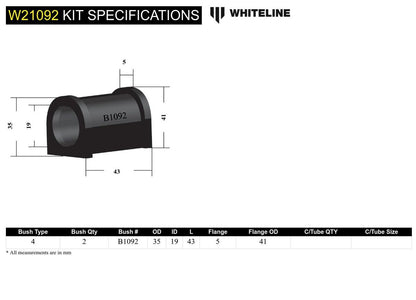 W21092 Whiteline Sway Bar Mount - Bushing Kit 19mm to Suit Ford Capri, Cortina and Escort | Genuine Whiteline Suspension Component - photo 4 of 4