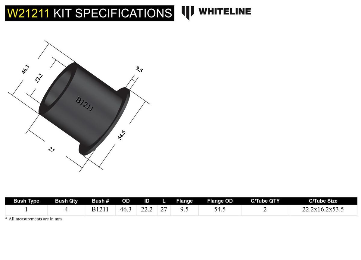 W21211 Whiteline Front Lower Control Arm - Outer Bushing Kit to Suit Holden Apollo and Toyota Camry | Genuine Whiteline Suspension Component - photo 5 of 5