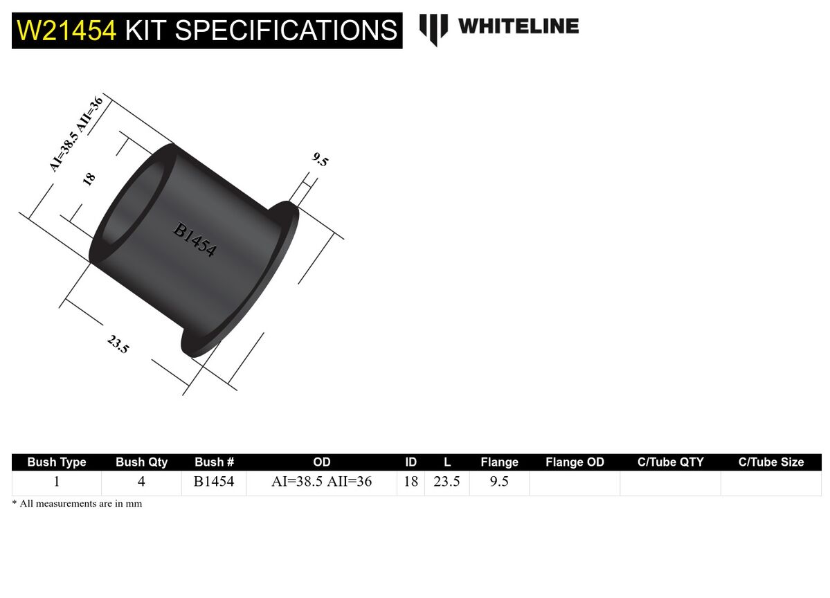 W21454 Whiteline Front Lower Control Arm - Outer Bushing Kit to Suit Holden Barina and Suzuki Swift | Genuine Whiteline Suspension Component - photo 5 of 5