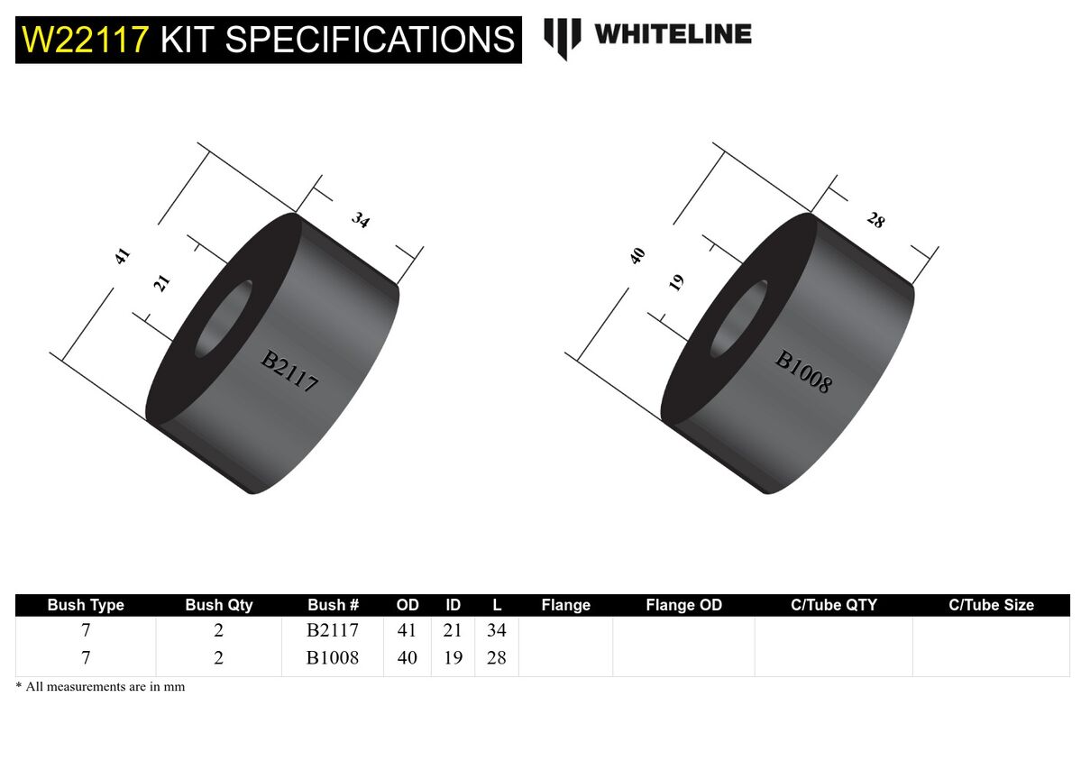 W22117 Whiteline Rear Sway Bar To Hub - Bushing Kit to Suit Holden Astra LD and Nissan Pulsar N13 | Genuine Whiteline Suspension Component - photo 5 of 5