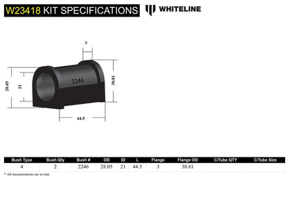 W23418 Whiteline Sway Bar Mount - Bushing Kit 21.5mm to Suit Holden Jackaroo, Isuzu Trooper and Mitsubishi Magna | Genuine Whiteline Suspension Component - photo 6 of 6