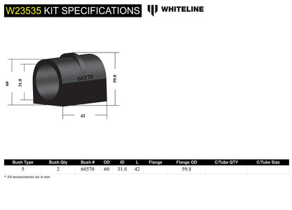 W23535 Whiteline Front Sway Bar Mount - Bushing Kit 32mm to Suit Ford Ranger, Everest and Mazda BT-50 | Genuine Whiteline Suspension Component - photo 5 of 5