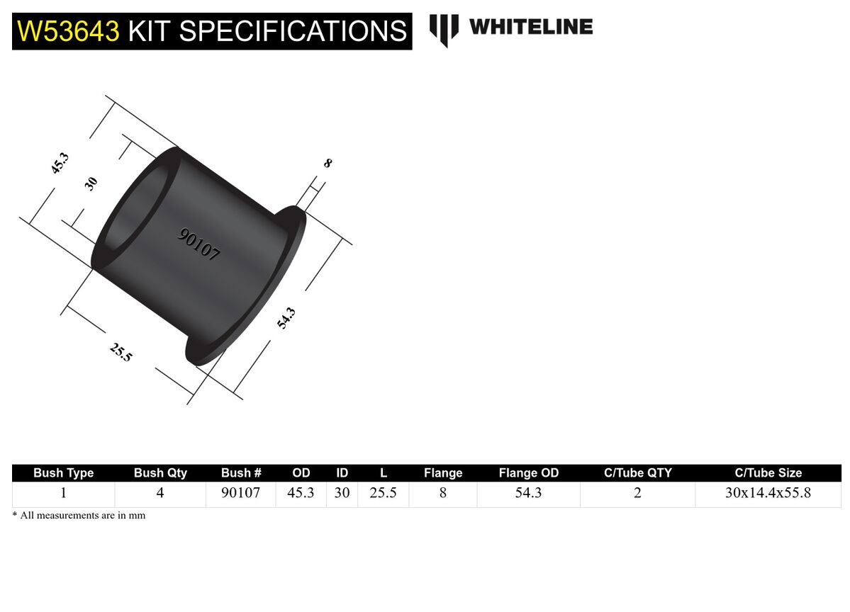 W53643 Whiteline Front Lower Control Arm - Inner Bushing Kit to Suit Lexus GS 300, 400 and 430 | Genuine Whiteline Suspension Component - photo 5 of 5