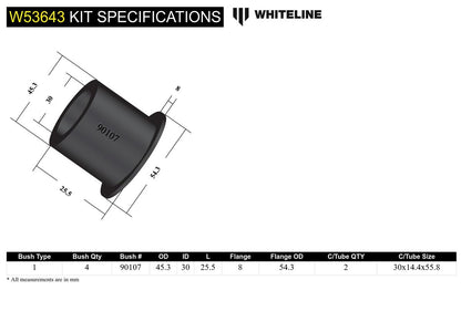 W53643 Whiteline Front Lower Control Arm - Inner Bushing Kit to Suit Lexus GS 300, 400 and 430 | Genuine Whiteline Suspension Component - photo 5 of 5