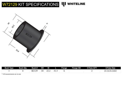 W72129 Whiteline Rear Leaf Spring - Rear Eye Bushing Kit to Suit Daihatsu Feroza, Rocky and Rugger | Genuine Whiteline Suspension Component - photo 6 of 6