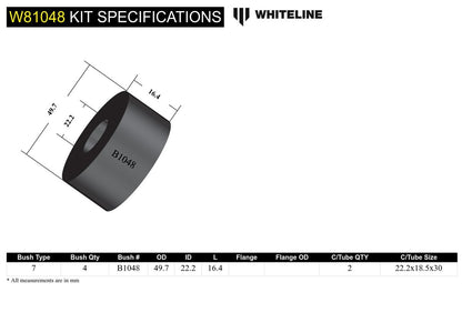 W81048 Whiteline Front Strut Rod - To Chassis Bushing Kit to Suit Ford Cortina TC, TD | Genuine Whiteline Suspension Component - photo 6 of 6
